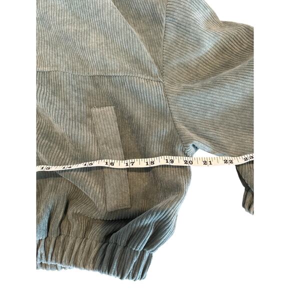 Shein Sage Green Cropped Corduroy Hoodie Jacket Zip Up Women’s Size Small - Picture 8 of 8